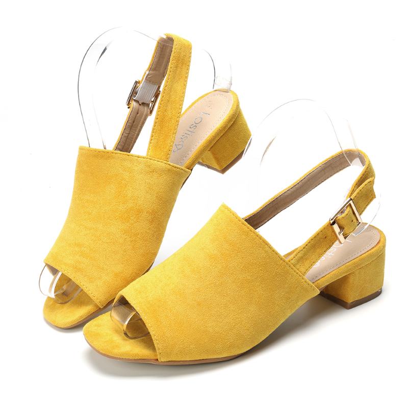 Kobiety Solid Color Suede Peep Toe Slingback Chunky Heel Casual Codzienne Sandały Na Obcasie