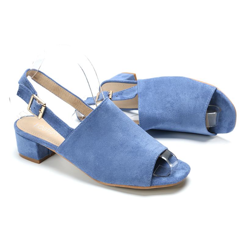 Kobiety Solid Color Suede Peep Toe Slingback Chunky Heel Casual Codzienne Sandały Na Obcasie