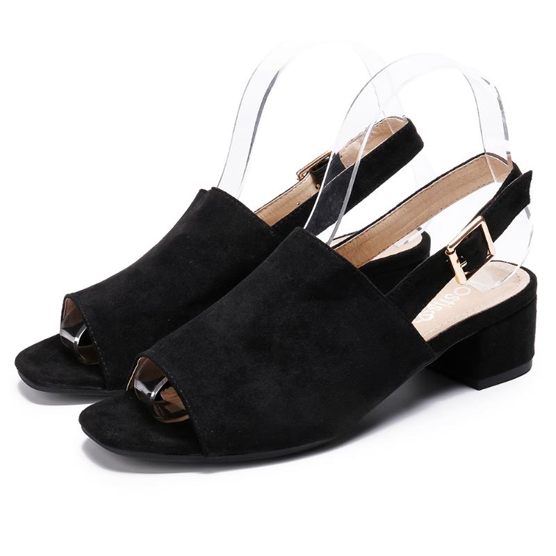 Kobiety Solid Color Suede Peep Toe Slingback Chunky Heel Casual Codzienne Sandały Na Obcasie