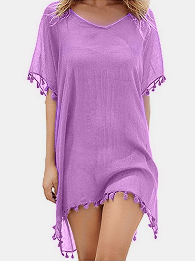 Kobiety Solid Color Translucent Tassel V-neck Osłona Przeciwsłoneczna Ups