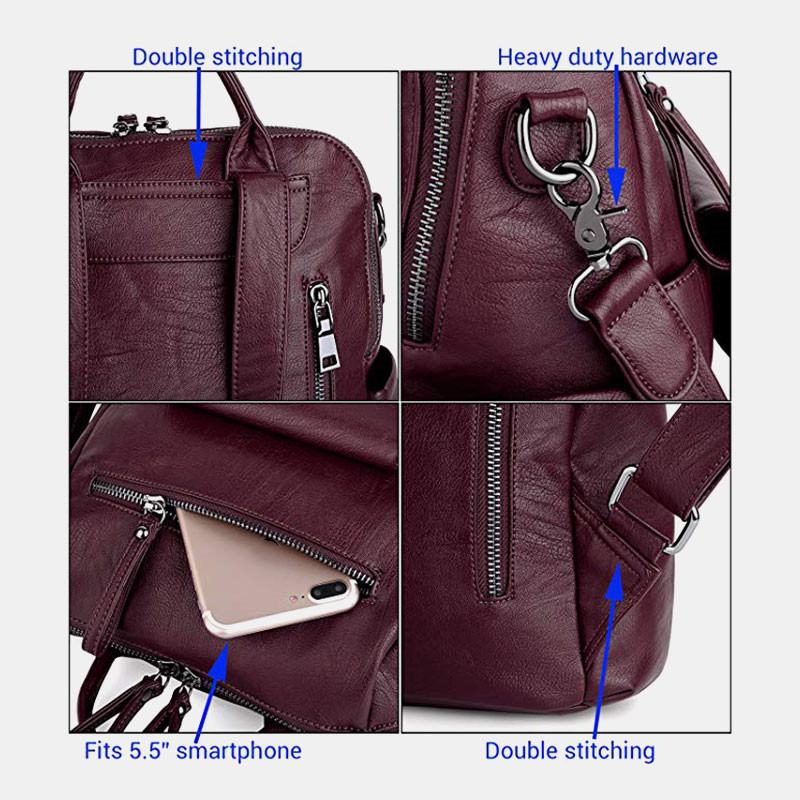 Kobiety Solid Color Wodoodporny Plecak Multi-carry Duża Pojemność Powrót Anti-theft Pocket Torba Na Ramię Torba Przez Ramię