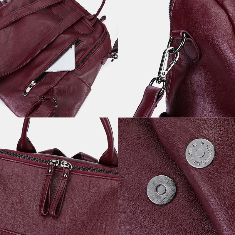 Kobiety Solid Color Wodoodporny Plecak Multi-carry Duża Pojemność Powrót Anti-theft Pocket Torba Na Ramię Torba Przez Ramię