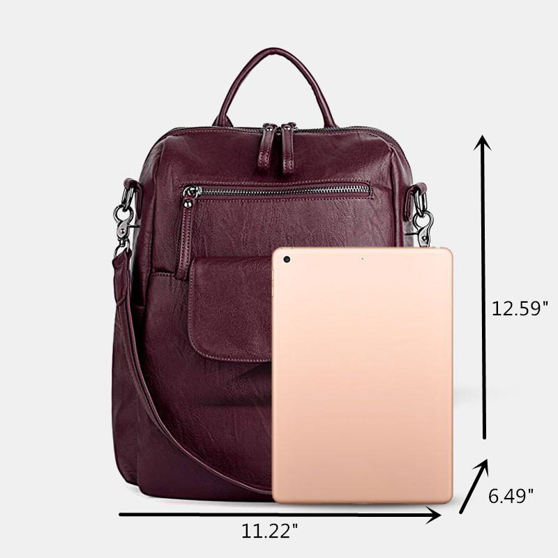 Kobiety Solid Color Wodoodporny Plecak Multi-carry Duża Pojemność Powrót Anti-theft Pocket Torba Na Ramię Torba Przez Ramię