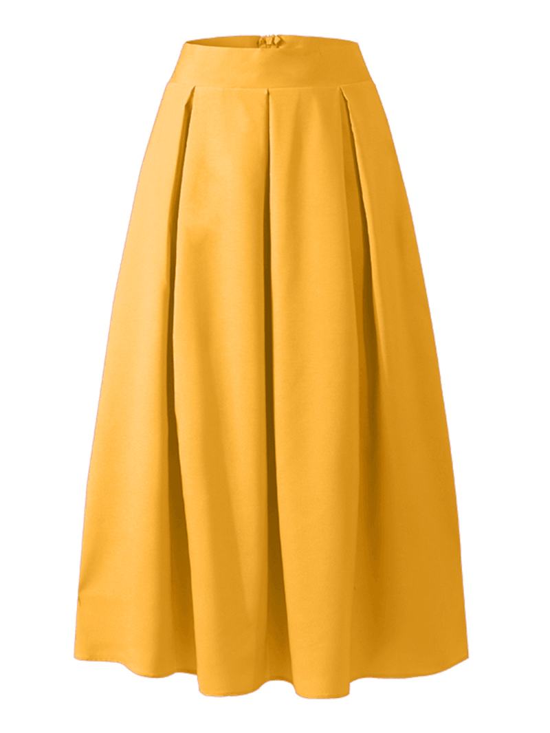 Kobiety Solid Color Wysoka Talia Big Swing Zipper Casual Luźna Długa Spódnica Z Kieszenią