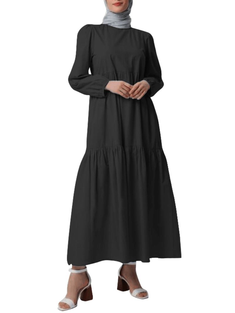 Kobiety Solidna Wycięcie Pod Szyją Warstwowe Guziki Na Plecach Sukienka Abaya Kaftan