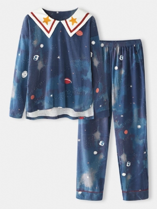 Kobiety Starry Sky Drukowanie Śliczny Sweter Luźny Elastyczny Pas Cartoon Home Piżama Set