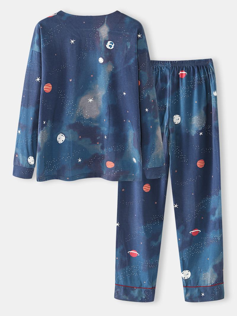 Kobiety Starry Sky Drukowanie Śliczny Sweter Luźny Elastyczny Pas Cartoon Home Piżama Set