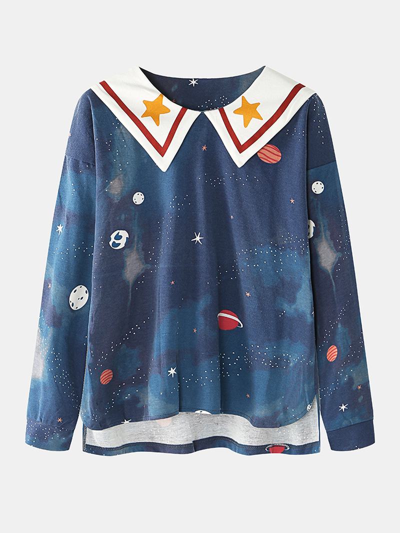 Kobiety Starry Sky Drukowanie Śliczny Sweter Luźny Elastyczny Pas Cartoon Home Piżama Set