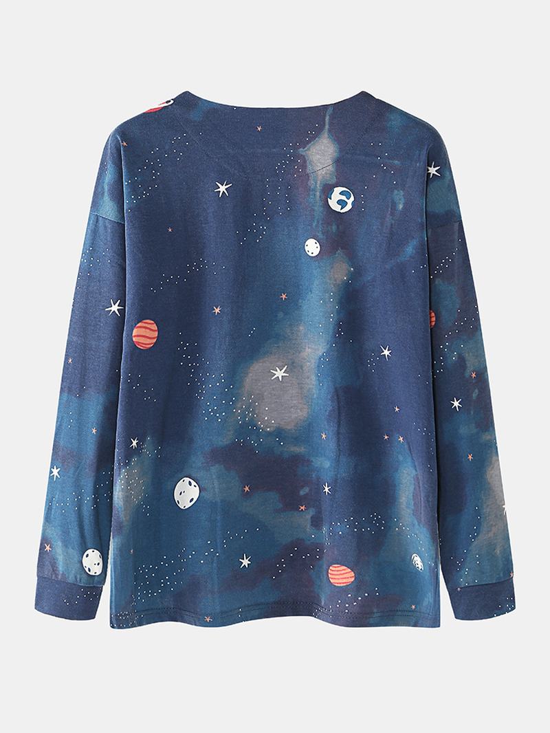 Kobiety Starry Sky Drukowanie Śliczny Sweter Luźny Elastyczny Pas Cartoon Home Piżama Set