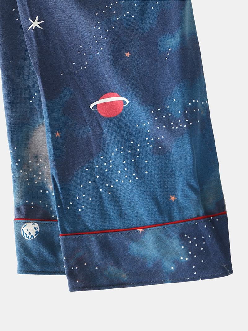 Kobiety Starry Sky Drukowanie Śliczny Sweter Luźny Elastyczny Pas Cartoon Home Piżama Set