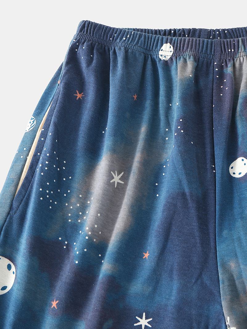 Kobiety Starry Sky Drukowanie Śliczny Sweter Luźny Elastyczny Pas Cartoon Home Piżama Set