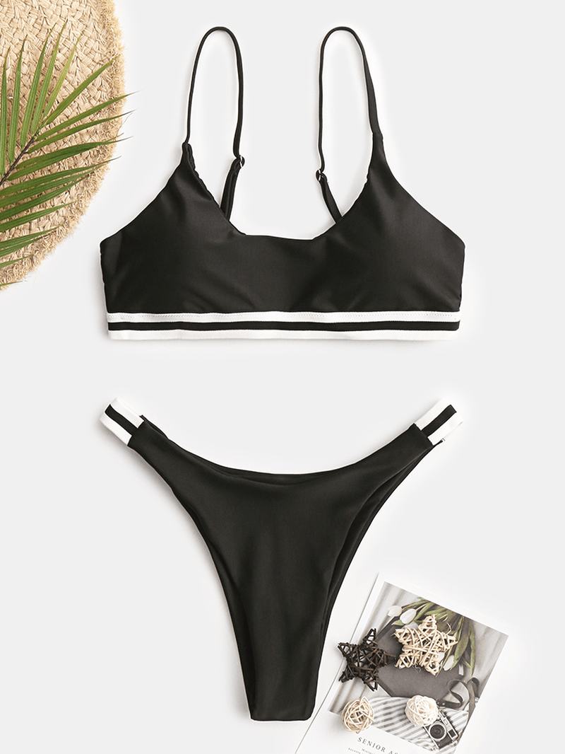 Kobiety Striped Trim Stroje Kąpielowe Stringi Bikini