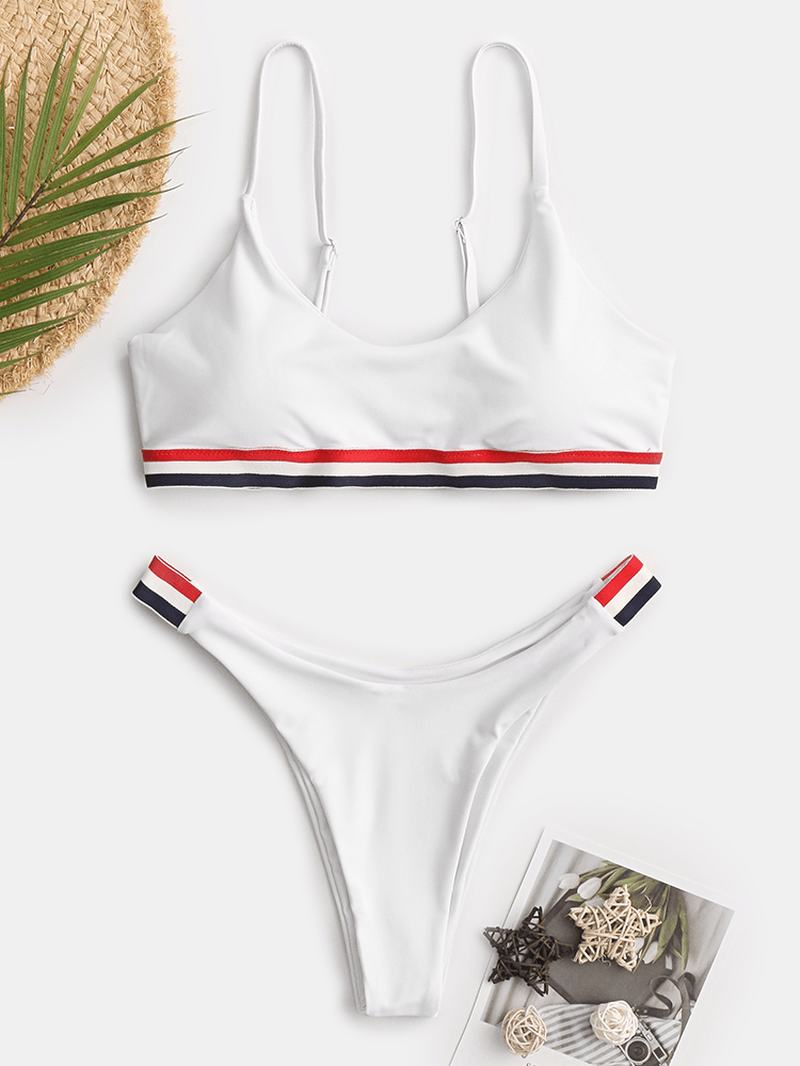 Kobiety Striped Trim Stroje Kąpielowe Stringi Bikini