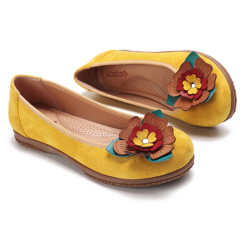 Kobiety Suede Flower Slip On Comfort Casual Flats