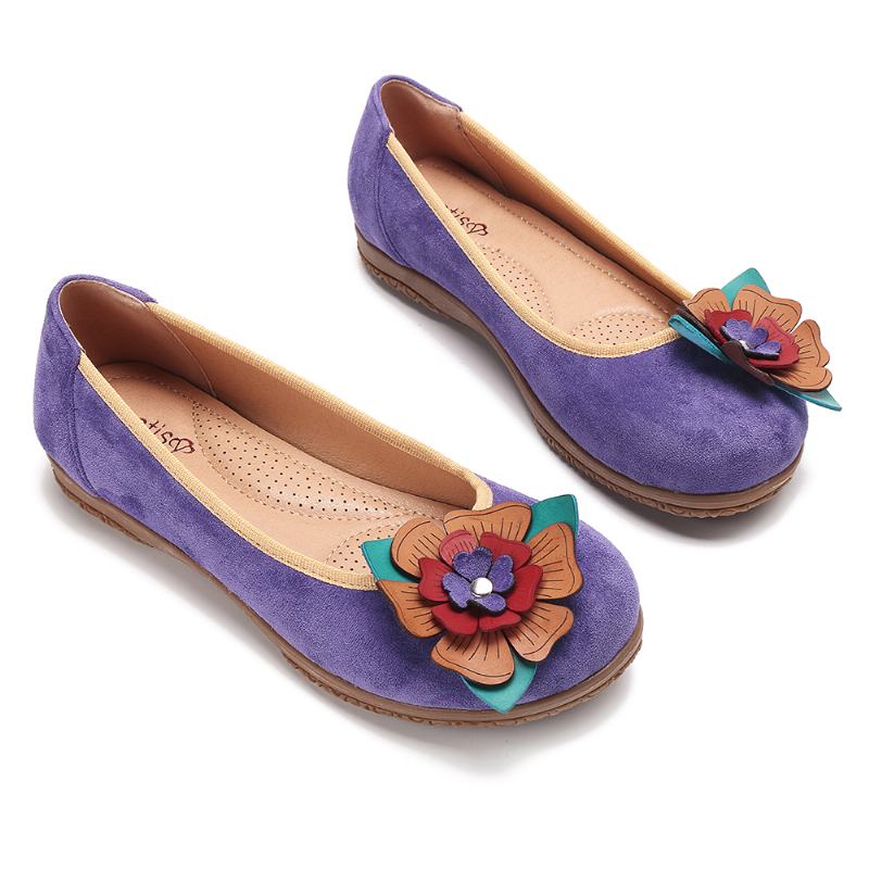 Kobiety Suede Flower Slip On Comfort Casual Flats