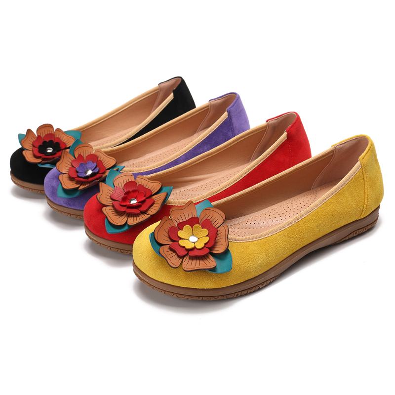 Kobiety Suede Flower Slip On Comfort Casual Flats