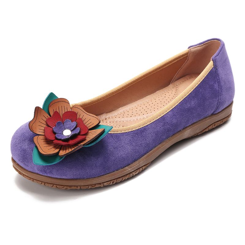 Kobiety Suede Flower Slip On Comfort Casual Flats