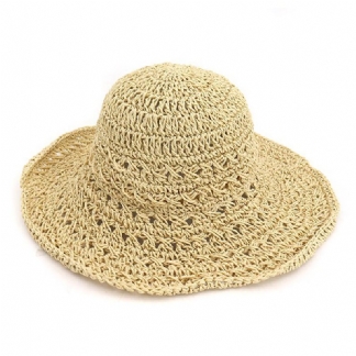 Kobiety Summer Hollow Out Bucket Hat Outdoor Dress Beach Folding Woven Visor