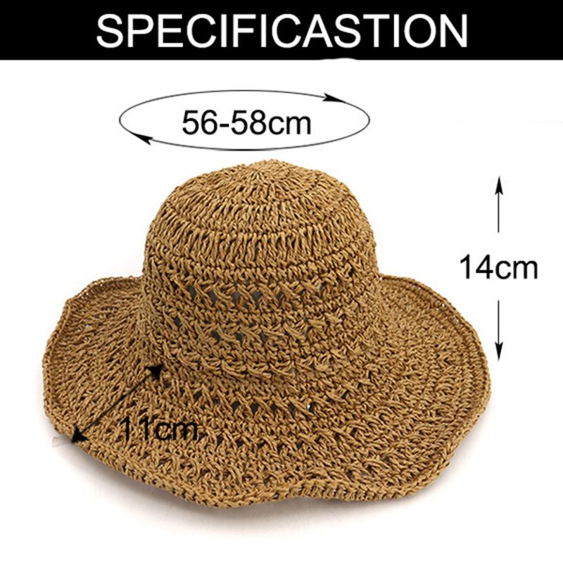 Kobiety Summer Hollow Out Bucket Hat Outdoor Dress Beach Folding Woven Visor