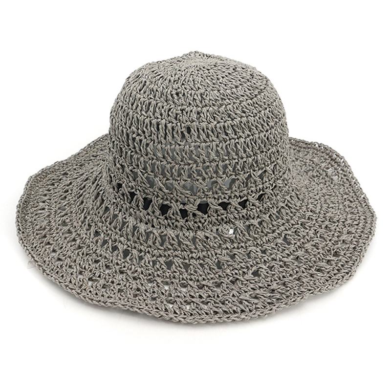 Kobiety Summer Hollow Out Bucket Hat Outdoor Dress Beach Folding Woven Visor