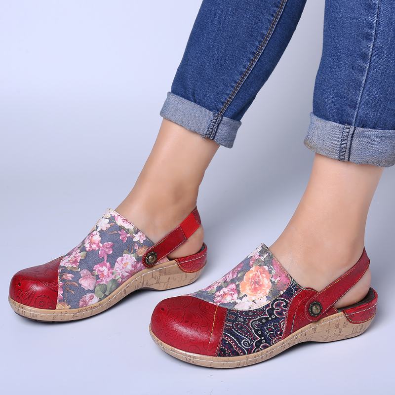 Kobiety Super Bloom Kwiaty Łączenie Retro Wzór Szwy Slip On Mieszkania