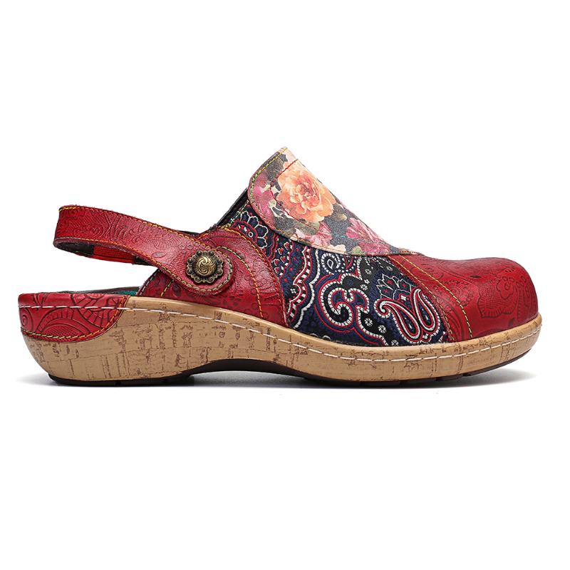 Kobiety Super Bloom Kwiaty Łączenie Retro Wzór Szwy Slip On Mieszkania