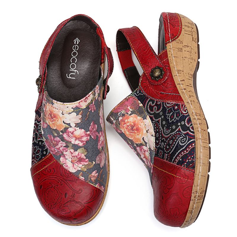 Kobiety Super Bloom Kwiaty Łączenie Retro Wzór Szwy Slip On Mieszkania