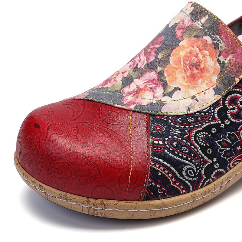 Kobiety Super Bloom Kwiaty Łączenie Retro Wzór Szwy Slip On Mieszkania