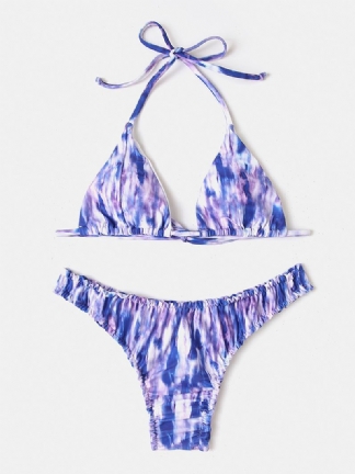 Kobiety Tie-dye Drukowanie Halter Backless Elastyczne Bikini Z Niską Talią Kostiumy Kąpielowe