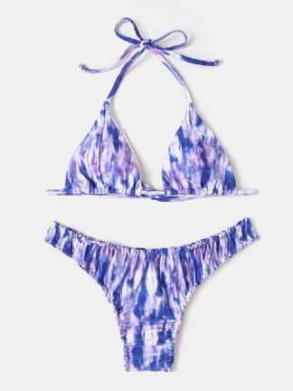 Kobiety Tie-dye Drukowanie Halter Backless Elastyczne Bikini Z Niską Talią Kostiumy Kąpielowe