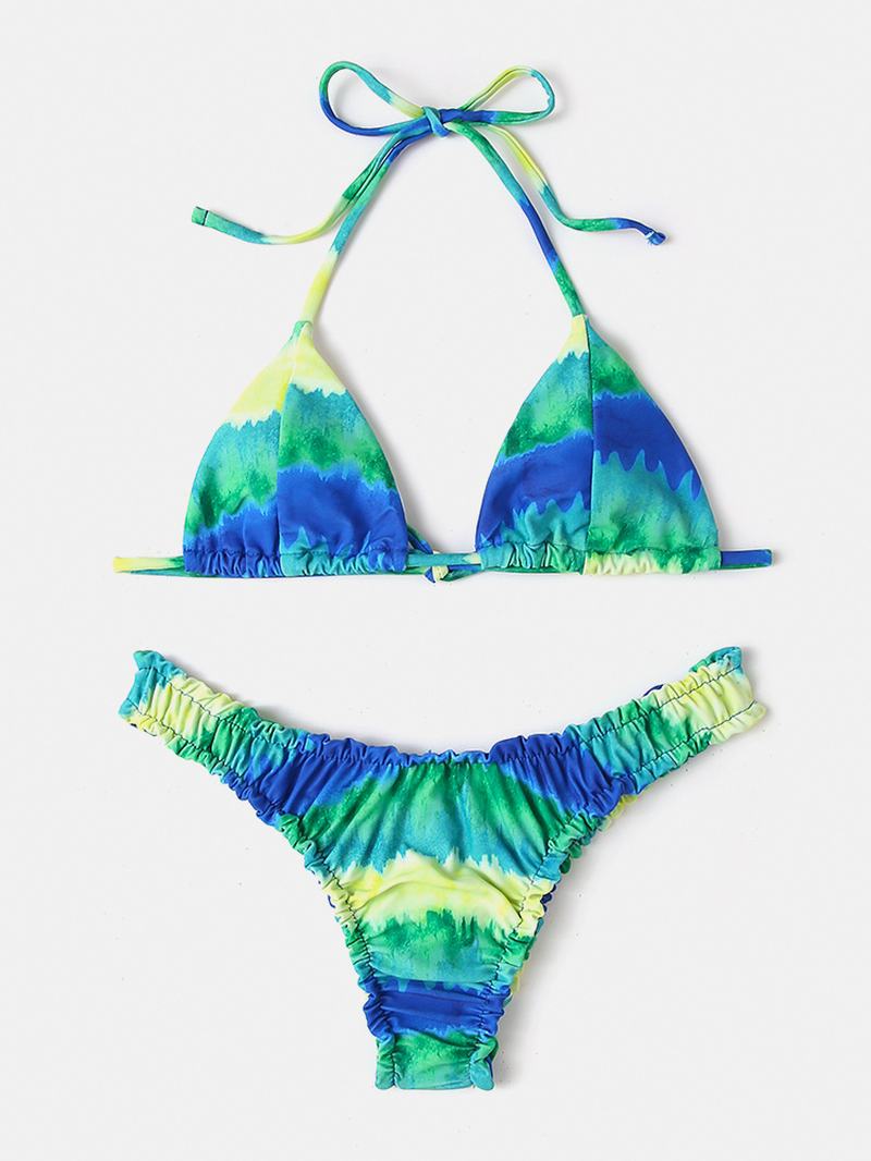 Kobiety Tie-dye Drukowanie Halter Backless Elastyczne Bikini Z Niską Talią Kostiumy Kąpielowe