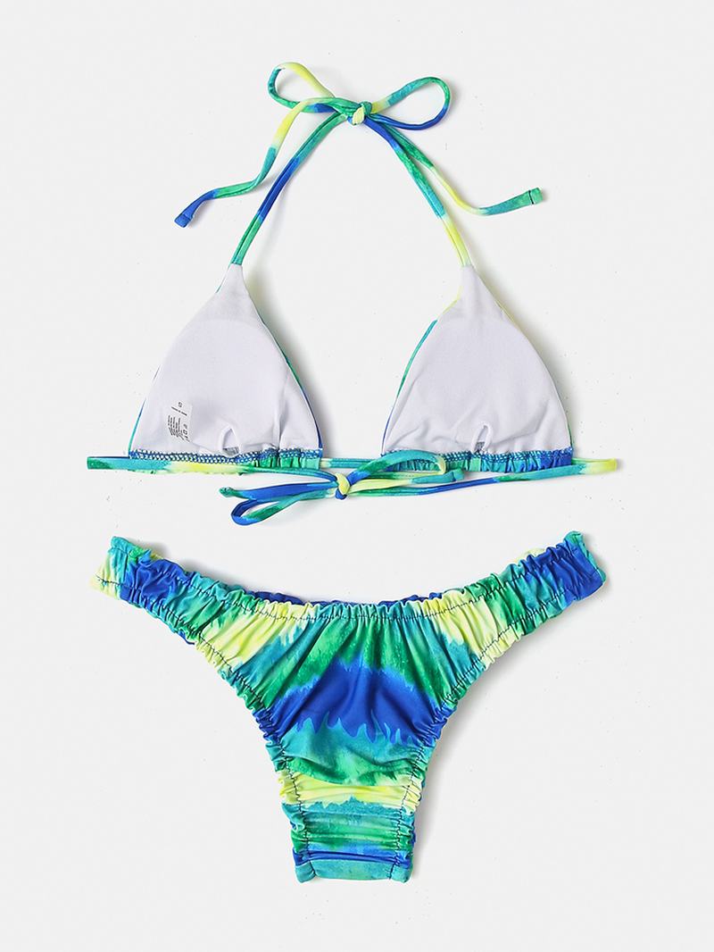 Kobiety Tie-dye Drukowanie Halter Backless Elastyczne Bikini Z Niską Talią Kostiumy Kąpielowe