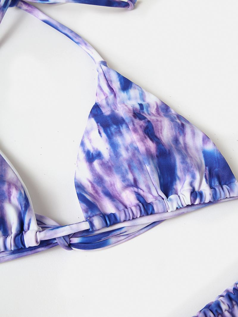 Kobiety Tie-dye Drukowanie Halter Backless Elastyczne Bikini Z Niską Talią Kostiumy Kąpielowe