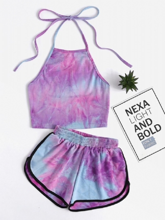 Kobiety Tie Dye Loungewear Halter High Neck Miękka Bawełniana Piżama Short Sets