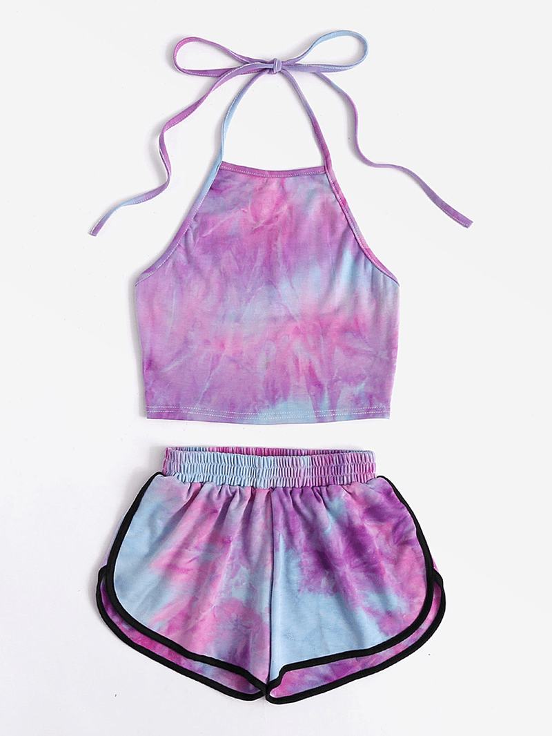 Kobiety Tie Dye Loungewear Halter High Neck Miękka Bawełniana Piżama Short Sets