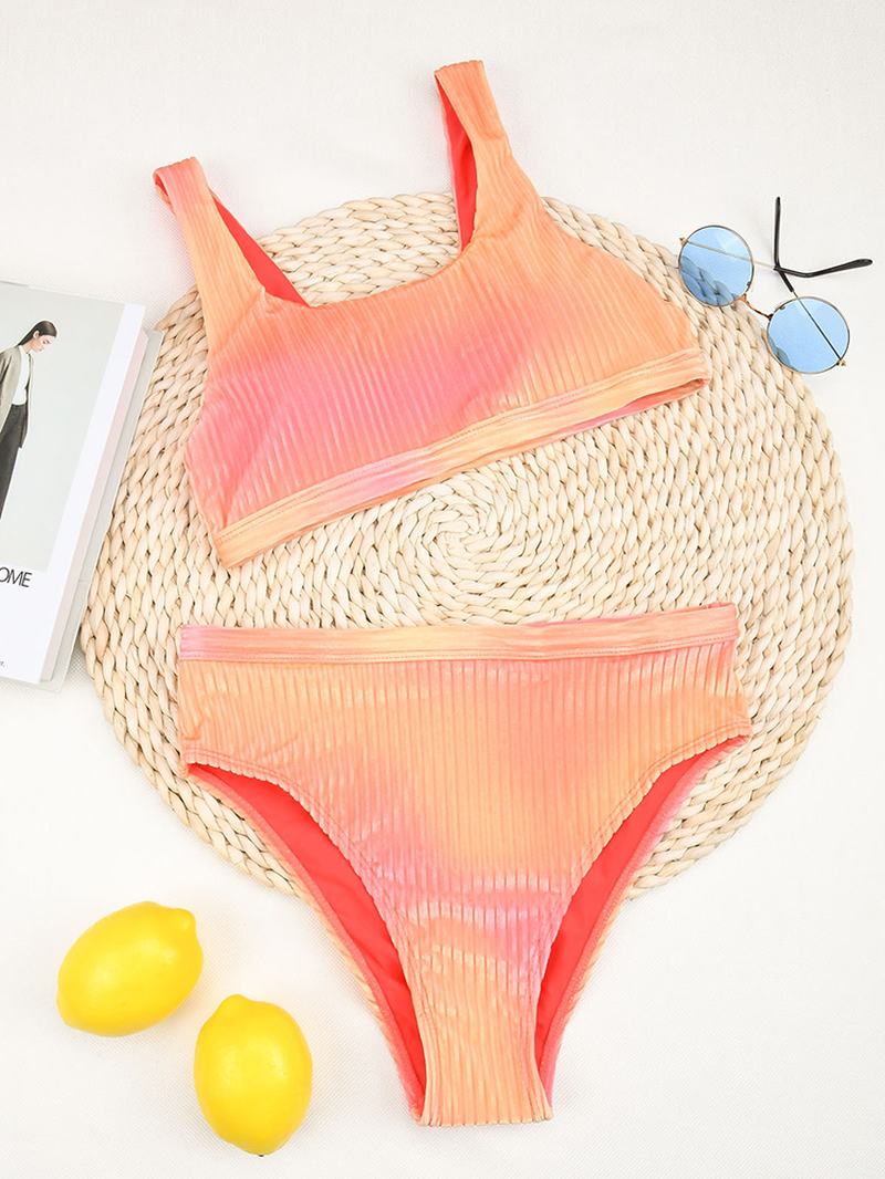 Kobiety Tie Dye Szerokie Ramiączka Plaża Bikini Z Wysokim Stanem