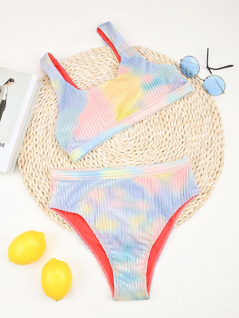 Kobiety Tie Dye Szerokie Ramiączka Plaża Bikini Z Wysokim Stanem