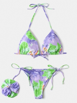Kobiety Tie Dye Triangle Halter String Micro Bikini Backles Beachwear With Hand Ring