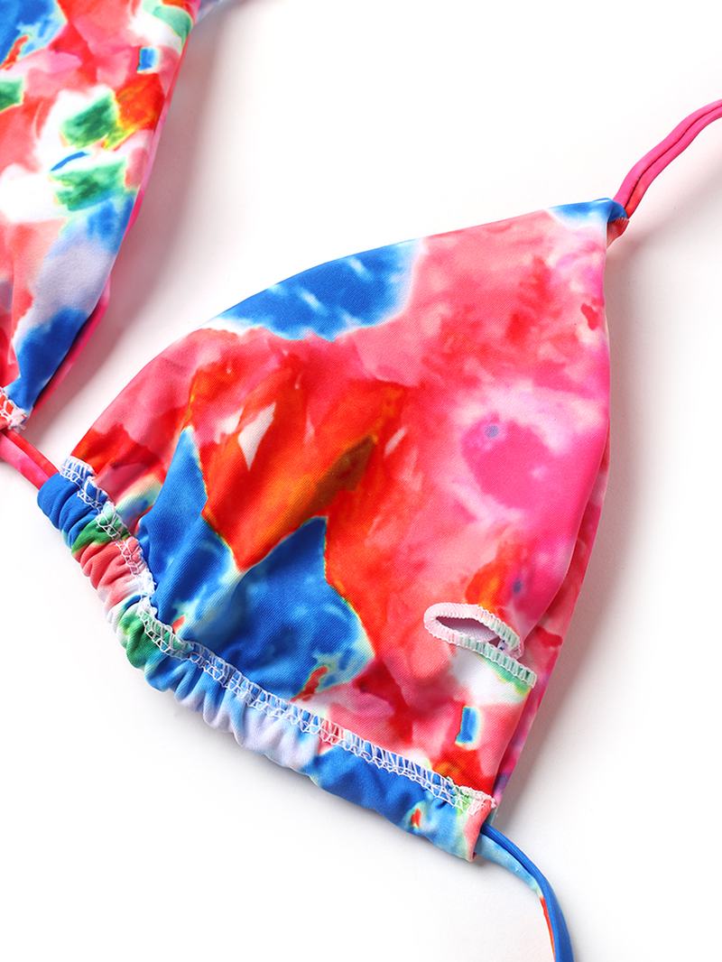 Kobiety Tie Dye Triangle Halter String Micro Bikini Backles Beachwear With Hand Ring