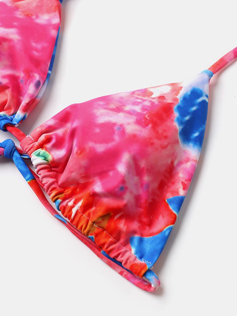 Kobiety Tie Dye Triangle Halter String Micro Bikini Backles Beachwear With Hand Ring