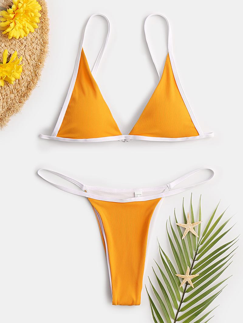 Kobiety Triangle Rib Jednolity Kolor Stringi Bikini Backless Stroje Kąpielowe