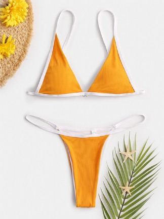 Kobiety Triangle Rib Jednolity Kolor Stringi Bikini Backless Stroje Kąpielowe