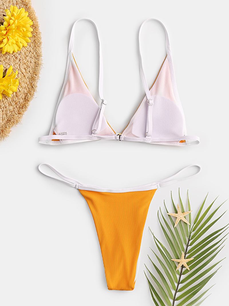 Kobiety Triangle Rib Jednolity Kolor Stringi Bikini Backless Stroje Kąpielowe