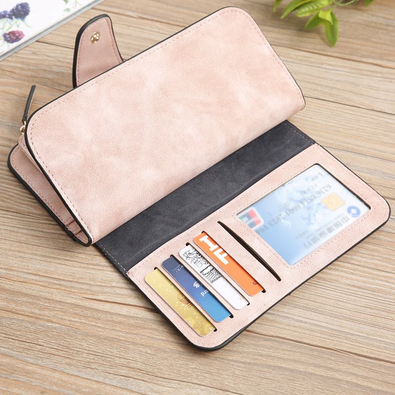 Kobiety Trifold Nudny Polski Faux Leather Długi Portfel Posiadacz Karty Torebka Sprzęgła Torby