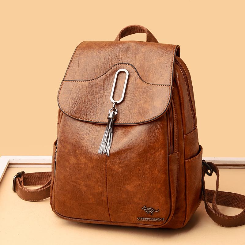 Kobiety Vintage Soild Multi-pockets Multi-carry Plecak Antykradzieżowy Leage Capacity Miękka Skórzana Torba Na Ramię