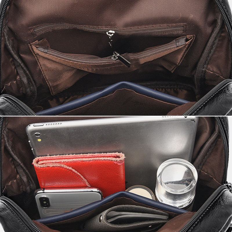 Kobiety Vintage Soild Multi-pockets Multi-carry Plecak Antykradzieżowy Leage Capacity Miękka Skórzana Torba Na Ramię