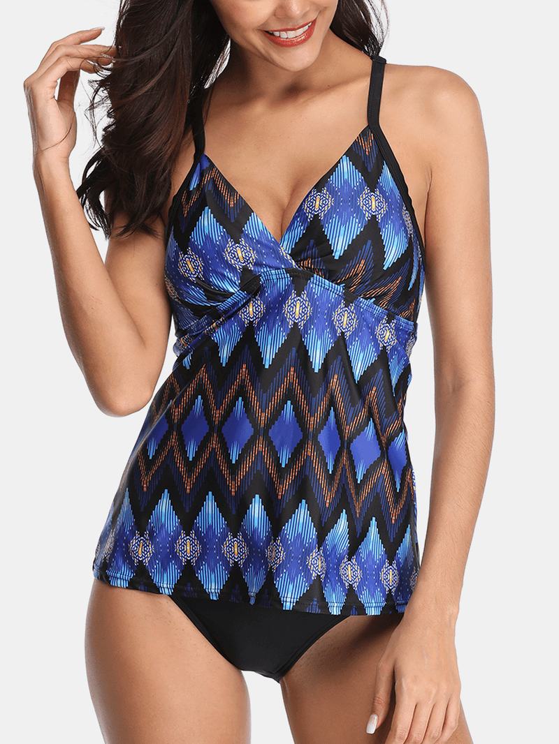 Kobiety W Stylu Etnicznym Geometryczny Nadruk Backless Tankini Cover Belly Swimsuits