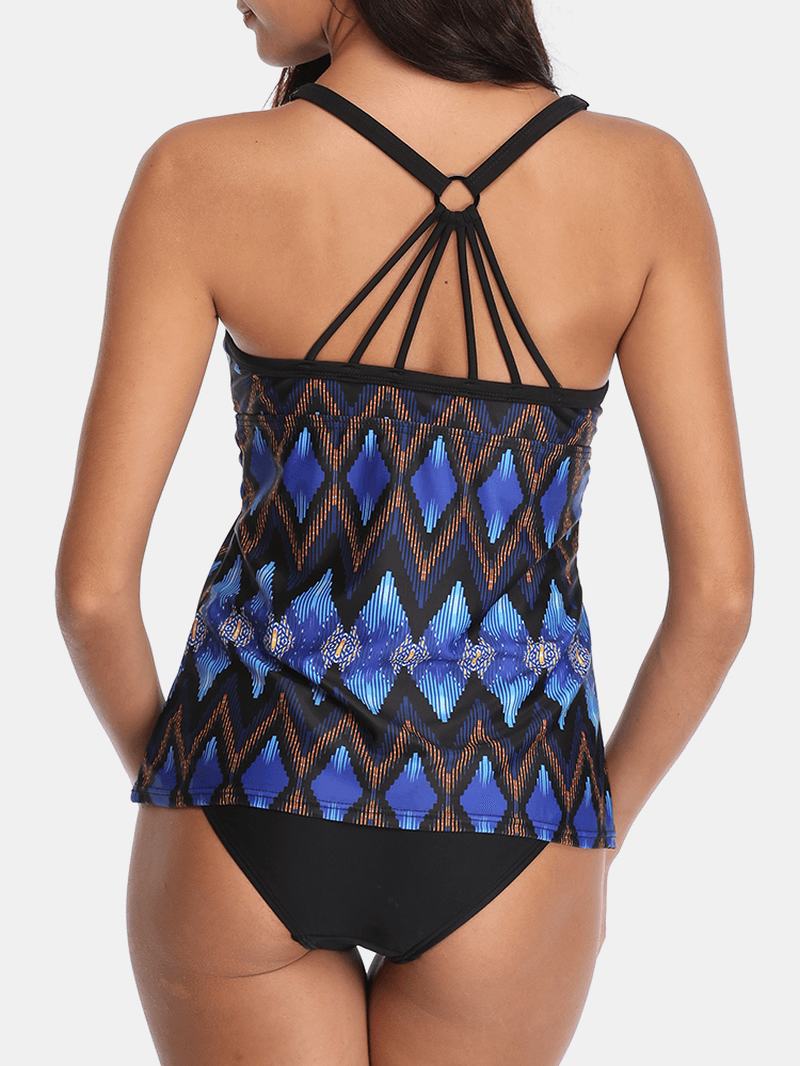 Kobiety W Stylu Etnicznym Geometryczny Nadruk Backless Tankini Cover Belly Swimsuits
