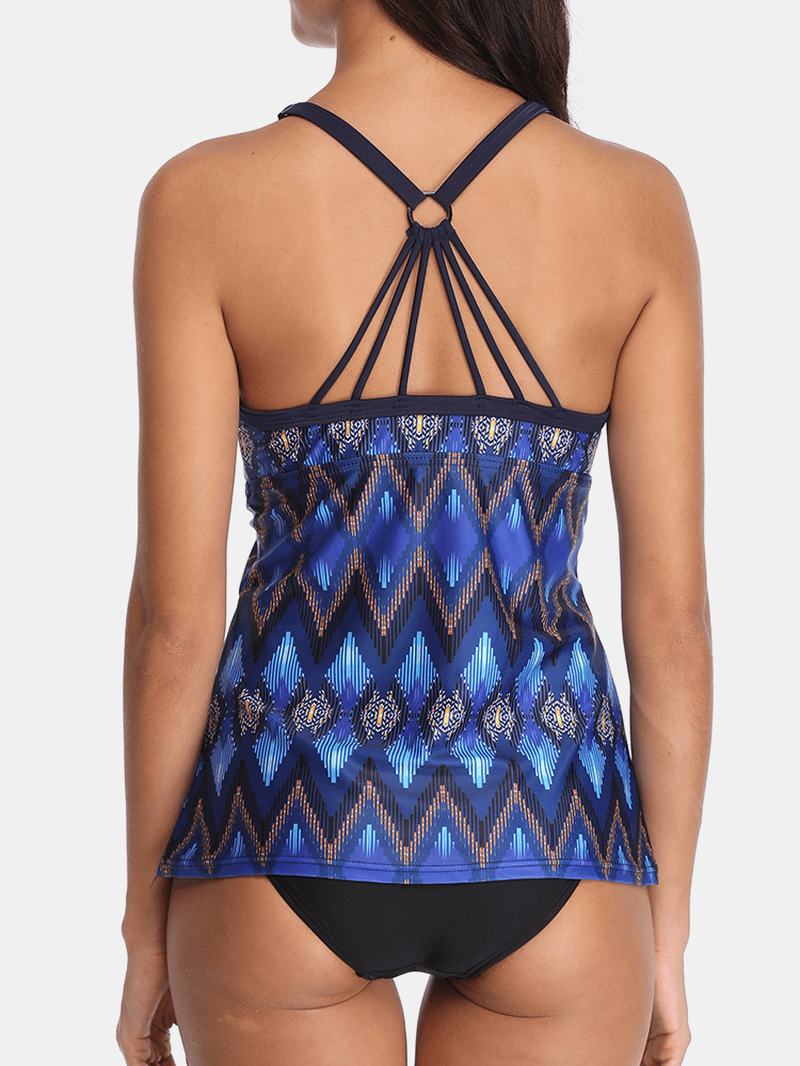 Kobiety W Stylu Etnicznym Geometryczny Nadruk Backless Tankini Cover Belly Swimsuits