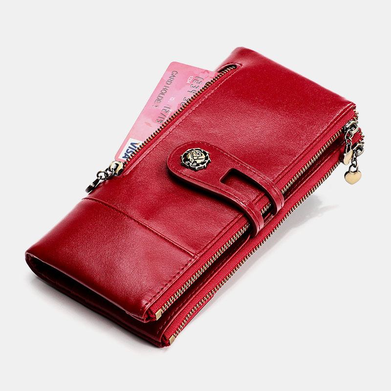 Kobiety Z Prawdziwej Skóry Antymagnetyczne Gniazda Z Wieloma Gniazdami 14 Miejsc Na Karty Zipper Bifold Long Wallet